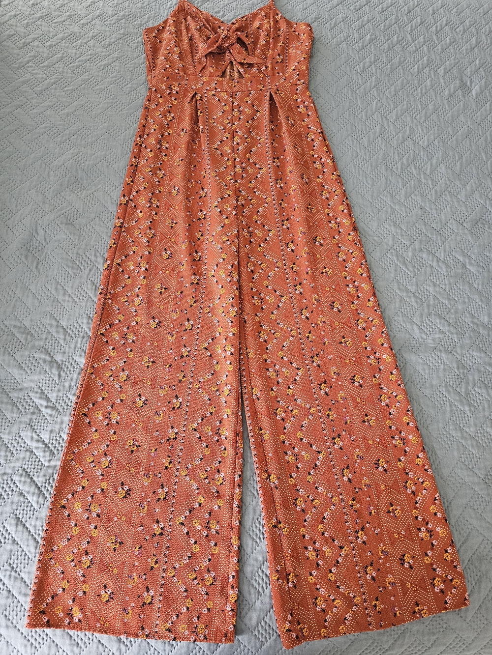 Almost Famous Orange Floral Wide-Leg Tie-Front Jumpsuit